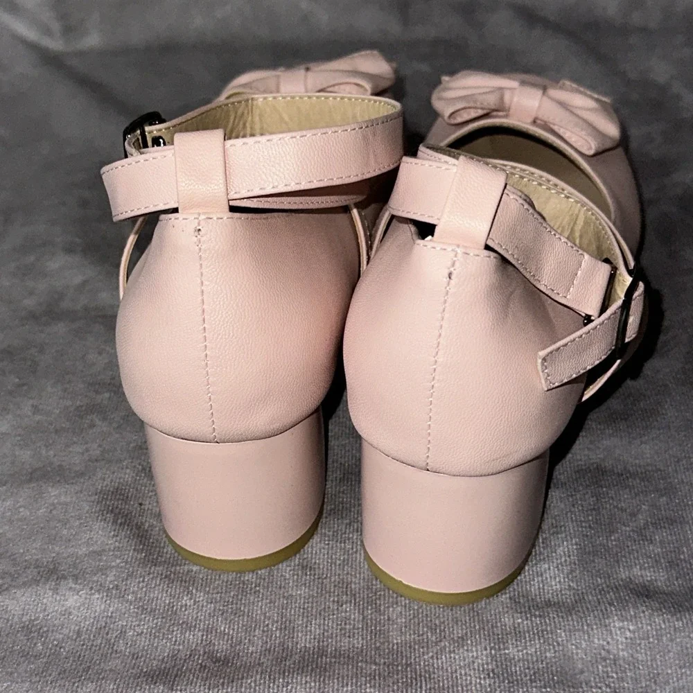 Women  Bowknot Cross Strap Round Toe Sweet Platform Chunky Heel Dress Shoes 7